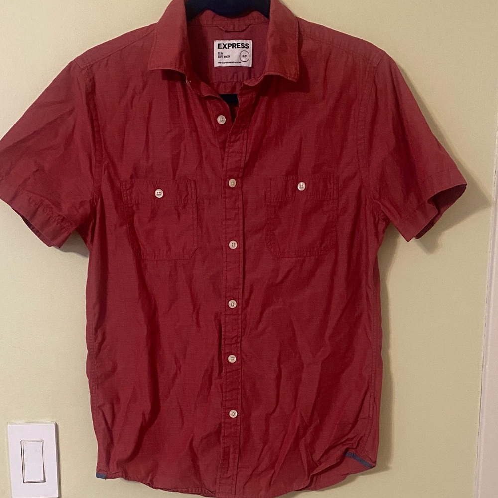 Express Men's Casual Red Button Down Shirt